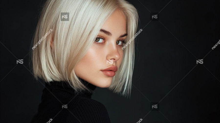 Woman With Short Blonde Hair And Blue Eyes In A Black And White Portrait — Stock Photo
