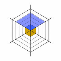 Geometric Design A Blue And Yellow Color Scheme Showcasing A Symmetrical Pattern Composed Of Intersecting Lines And Shapes Within A Central Hexagon — Stock Vector