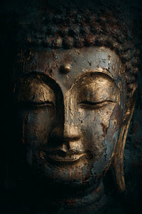 A Portrait Of A Buddha Statue In A Meditative Pose Captured From A Top Down Perspective — Stock Photo