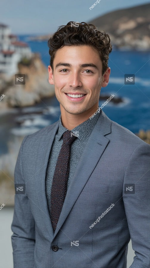 A Man In A Suit Stands Confidently Against A Backdrop Of A Coastal Cityscape Exuding An Air Of Professionalism And Style — Stock Photo