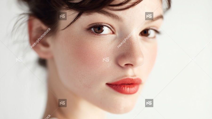 Woman S Portrait With Close Up View Of Her Face And Lips Showcasing A Soft Focus Background — Stock Photo