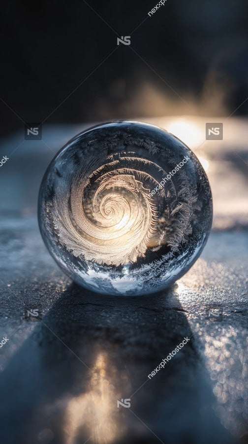 Showcases A Close Up View Of A Frozen Bubble On Ice With The Background Appearing Blurred And Out Of Focus — Stock Photo