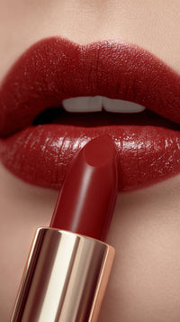 A Close Up Of A Person S Lips With Red Lipstick Showcasing The Product In Detail — Stock Photo