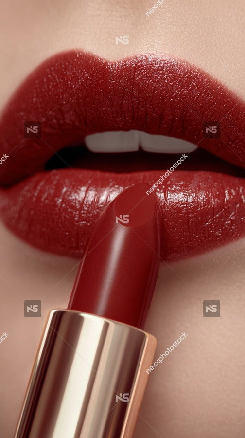 A Close Up Of A Person S Lips With Red Lipstick Showcasing The Product In Detail — Stock Photo