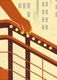 Illustration Of A Person S Hand Holding A Coin On A Railing In An Urban Setting — Stock Illustration