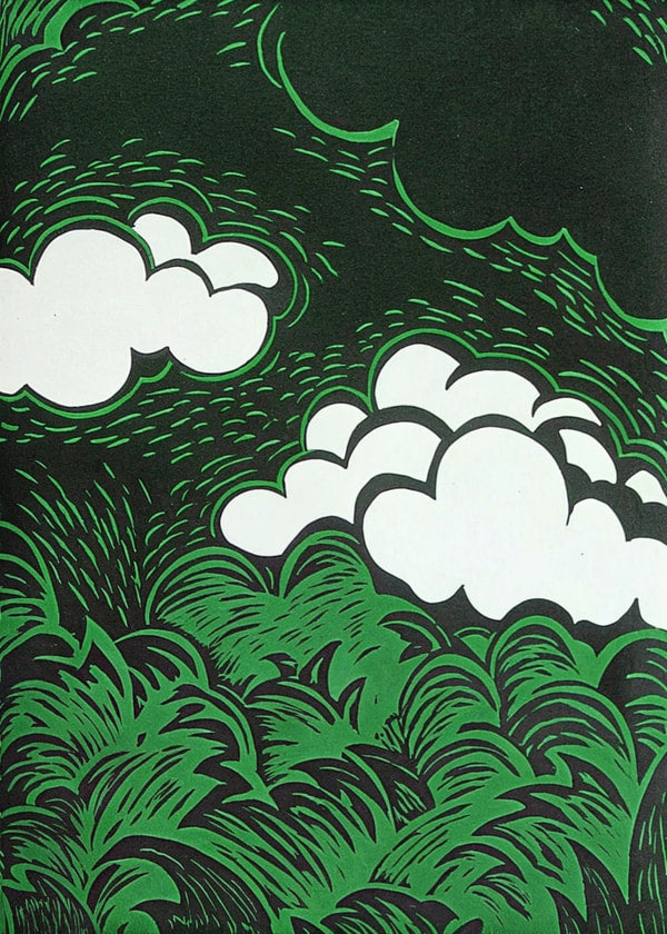 A Black And White Illustration Of A Green Cloudy Sky With A Few Scattered Clouds — Stock Illustration