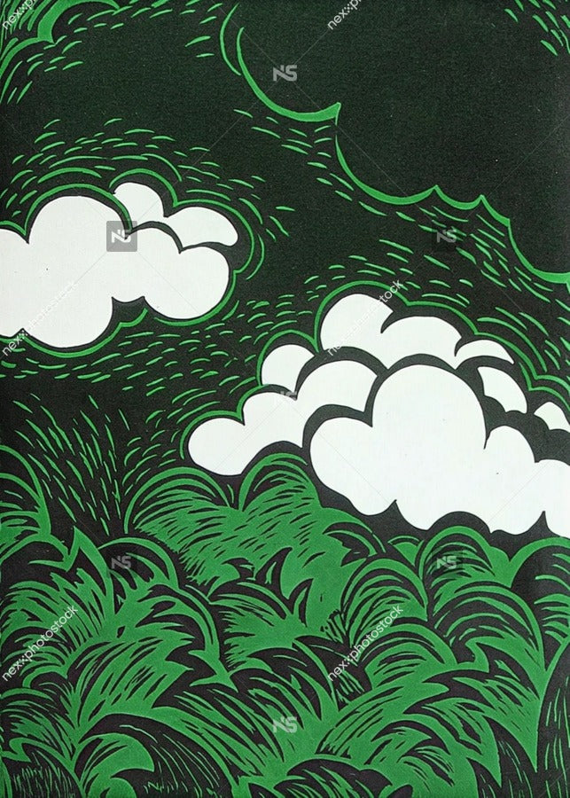 A Black And White Illustration Of A Green Cloudy Sky With A Few Scattered Clouds — Stock Illustration
