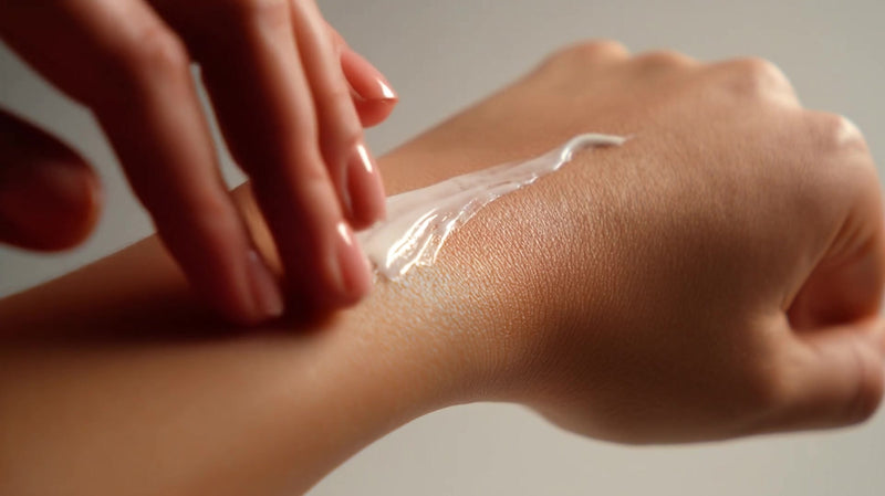 shows a close up view of a person s hand with a white substance on their skin which to be a cream lotion - Stock Video