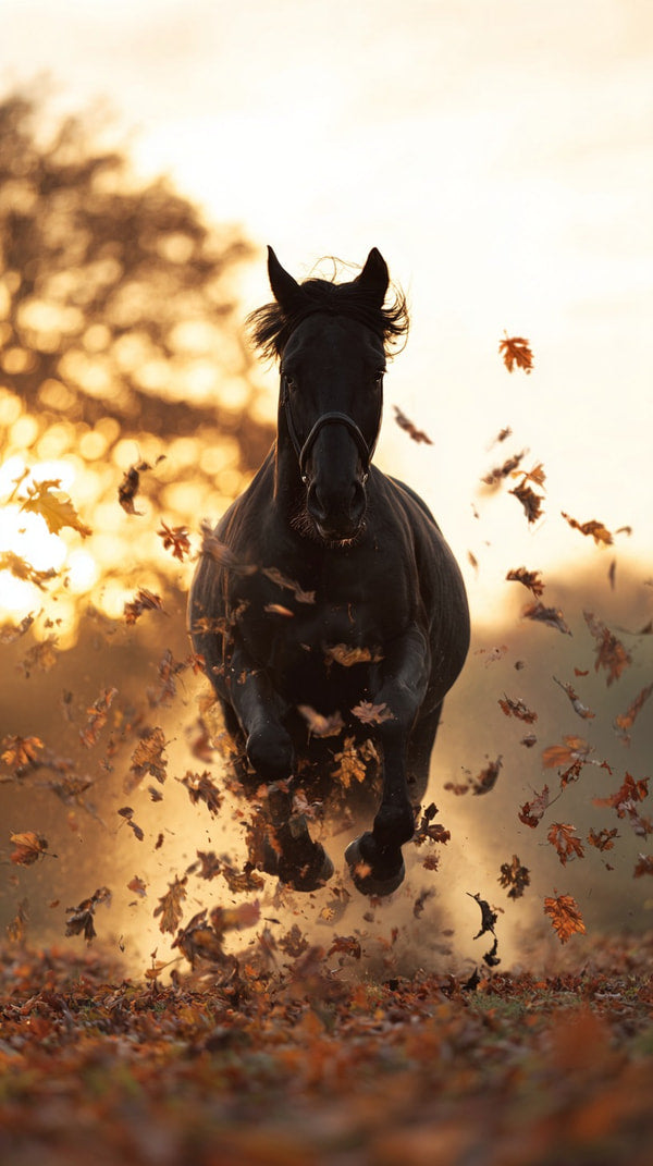 Horse Galloping Through Fallen Autumn Leaves — Stock Photo