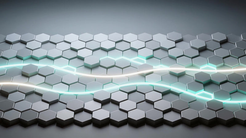 shows a wall with a pattern resembling a lightning bolt composed of black hexagonal tiles arranged in a diagonal layout - Stock Video