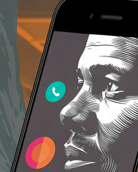 Displays A Smartphone With A Portrait Of A Man On Its Screen Which Is A Black And White Illustration — Stock Illustration