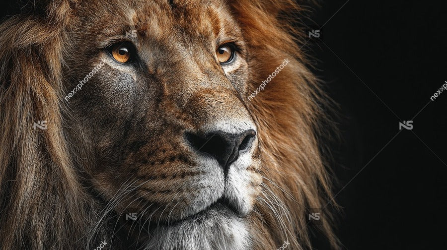 Majestic Lion Portrait Close Up View With A Focus On The Animal S Face And Mane Set Against A Dark Background — Stock Photo