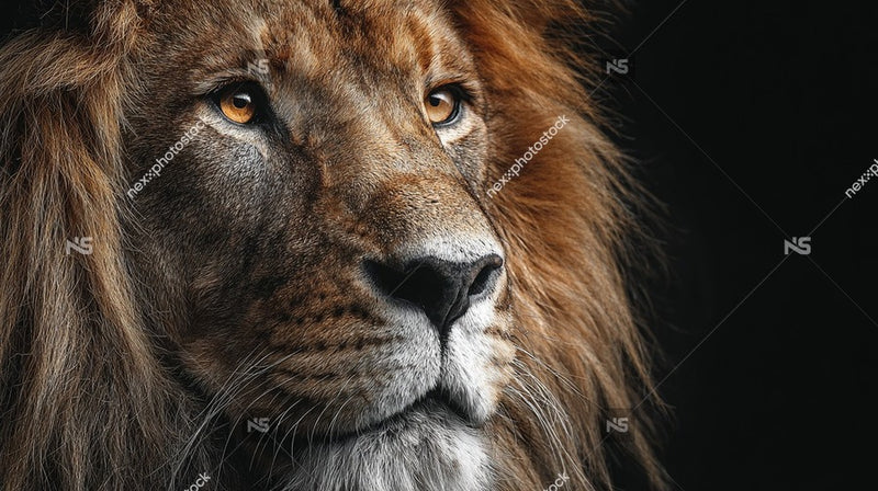 Majestic Lion Portrait Close Up View With A Focus On The Animal S Face And Mane Set Against A Dark Background — Stock Photo
