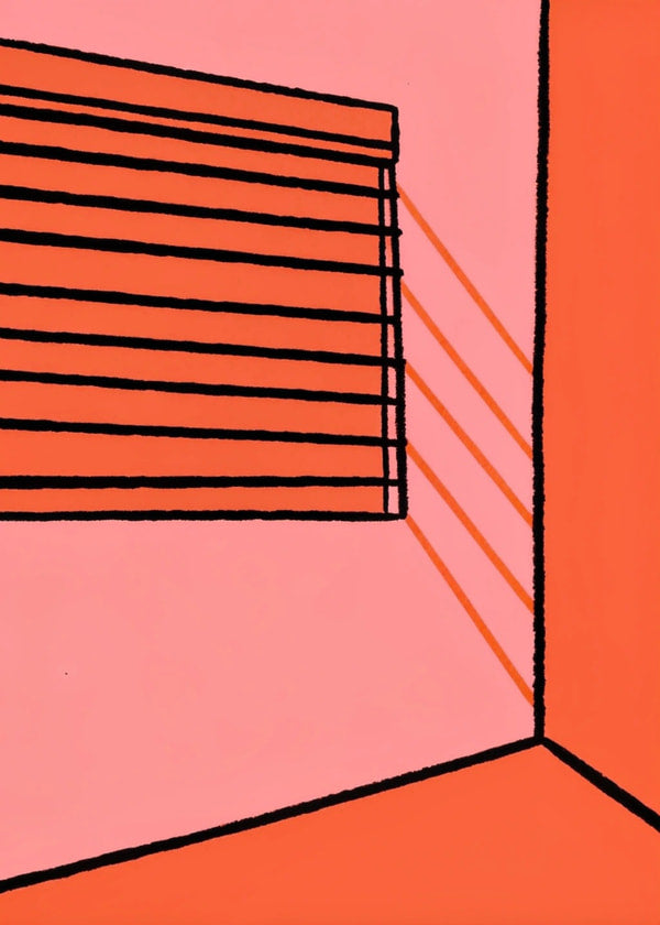 Red Blinds In Room — Stock Illustration