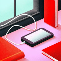 A Smartphone Is Connected To A Charger And Placed On Top Of A Table Surrounded By Books — Stock Illustration