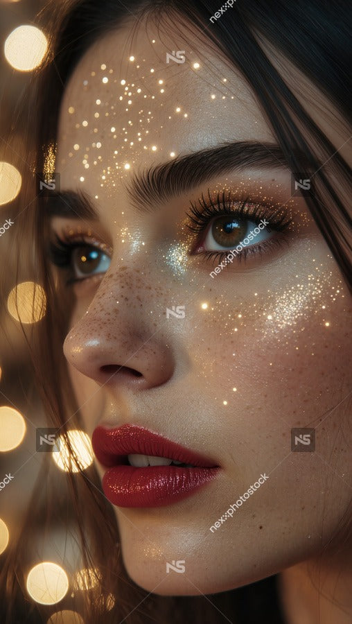 Woman With Glitter Makeup Effect On Face — Stock Photo