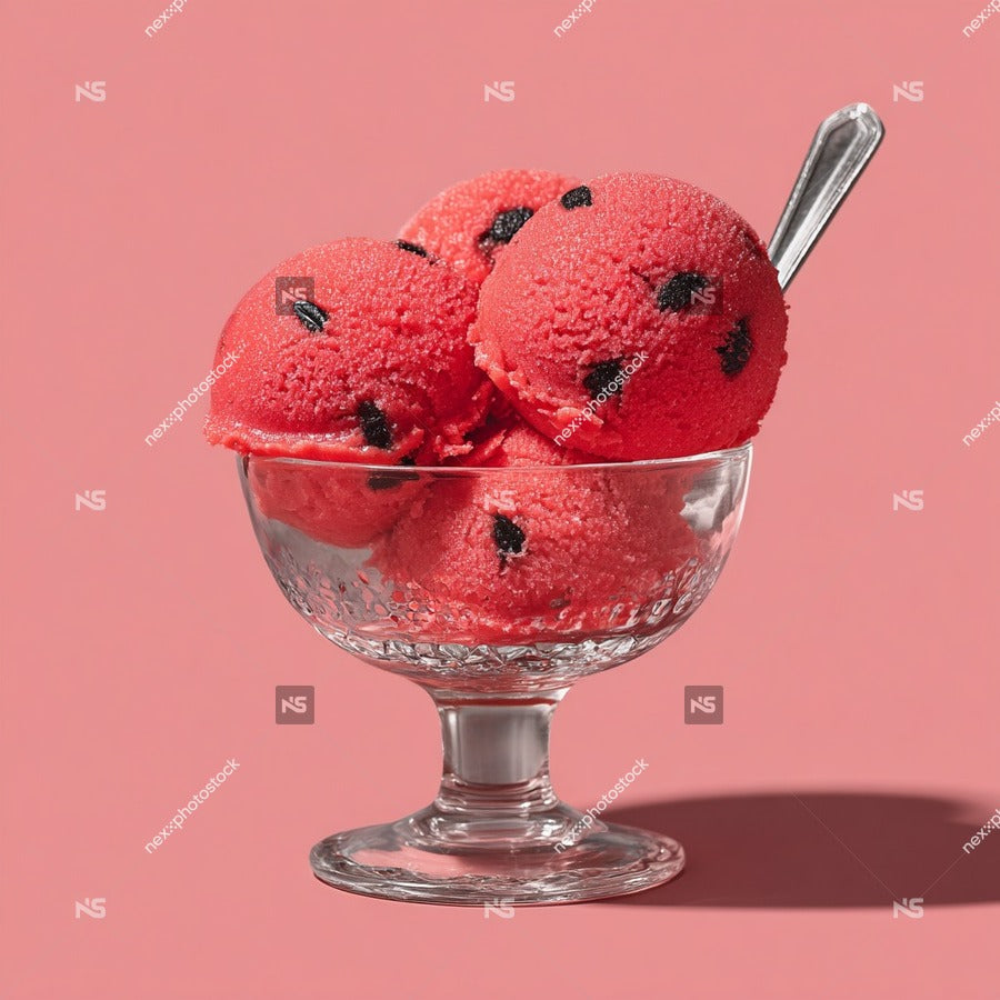 A Bowl Of Red Berry Ice Cream With A Spoon Placed On A Table Against A Pink Background — Stock Photo