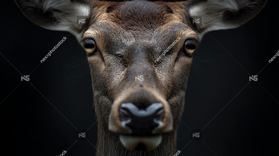 Close Up Portrait Of A Deer S Head Emphasizing Its Eyes And Facial Features Against A Dark Background — Stock Photo