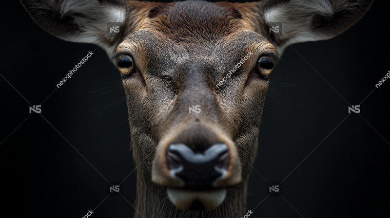 Close Up Portrait Of A Deer S Head Emphasizing Its Eyes And Facial Features Against A Dark Background — Stock Photo