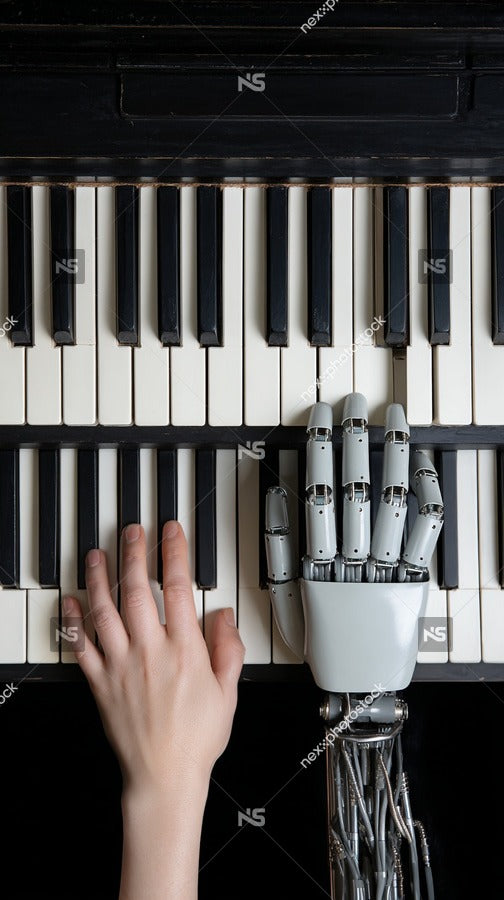 Robot Playing Piano With Human Hand — Stock Photo