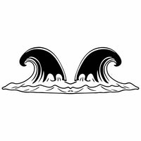 Black And White Illustration Of Two Stylized Waves With A Person S Head Emerging From The Crest Set Against A Plain Background — Stock Vector