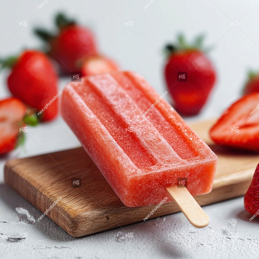 Watermelon And Strawberry Popsicles On A Cutting Board — Stock Photo