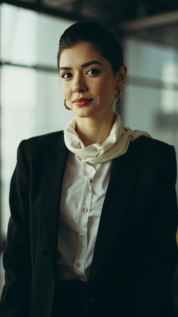 A Woman Wearing A Business Suit And Tie Posing For A Portrait With A Neutral Expression — Stock Photo