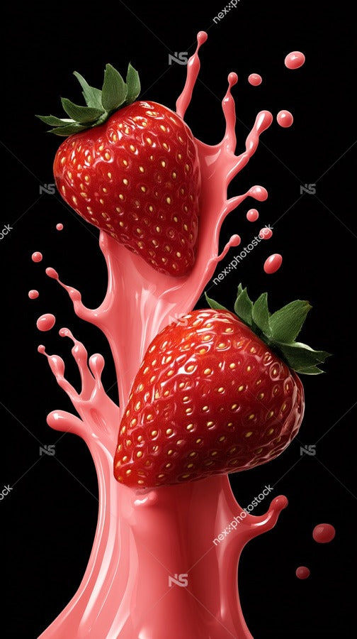 Splash Of Strawberries With Red Syrup — Stock Photo