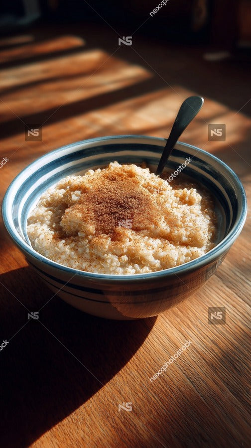 A Bowl Of Cereal With Cinnamon On Top Placed On A Wooden Table — Stock Photo
