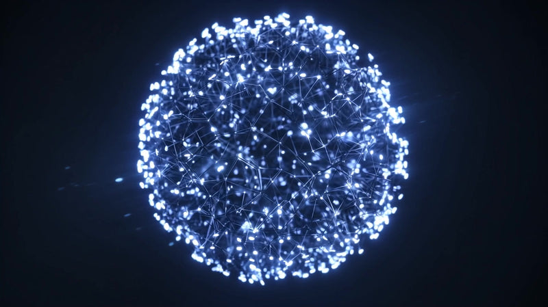 a close up view of a blue glittering ball of light with a dark background - Stock Video