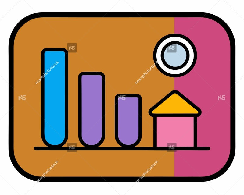 Illustration Of A Colorful Pie Chart Icon With A House And Bar Graph In The Background — Stock Vector