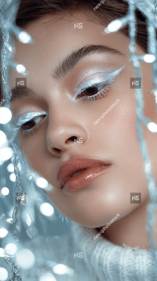 Woman In Glittery Holiday Makeup Look — Stock Photo