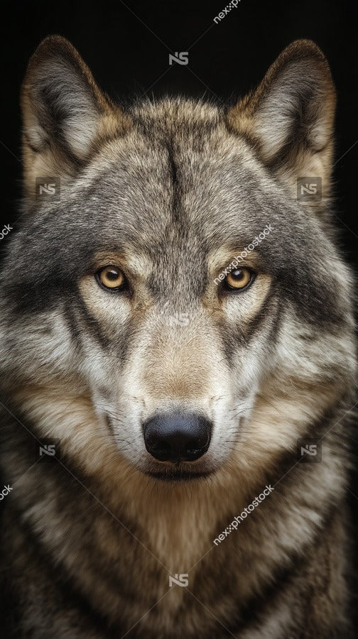 Wolf Portrait With Striking Eyes And A Serious Expression Set Against A Dark Background — Stock Photo