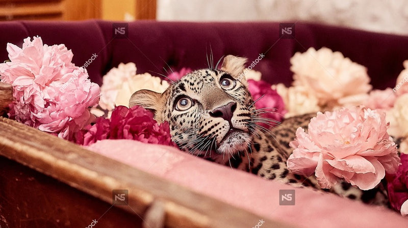 Leopard In A Flower Bed — Stock Photo