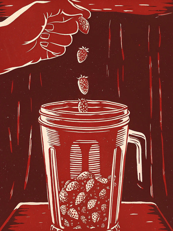 A Jar Filled With Berries Is Being Poured From A Blender Into A Glass — Stock Illustration