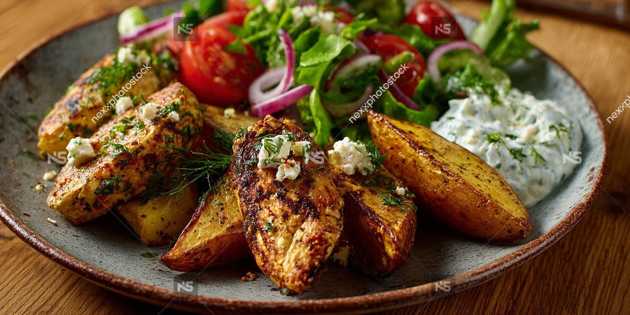 Grilled Chicken Tzatziki Sauce Vegetables On A Plate — Stock Photo
