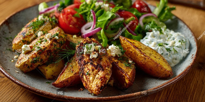 Grilled Chicken Tzatziki Sauce Vegetables On A Plate — Stock Photo