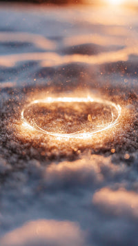 A Glowing Ring Is Prominently Featured In A Snowy Landscape With A Bokeh Effect In The Background — Stock Photo