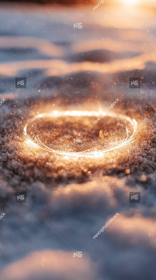A Glowing Ring Is Prominently Featured In A Snowy Landscape With A Bokeh Effect In The Background — Stock Photo