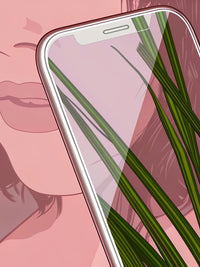 A Woman S Face Is Reflected In A Smartphone Screen With Her Image Captured From A Top Down Perspective — Stock Illustration