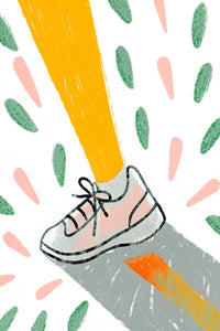 Hand Drawn Illustration Of A Person S Leg And Shoe In Motion Against A Colorful Background — Stock Illustration