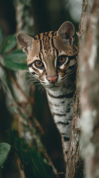 Jaguar Peeking From Behind Tree — Stock Photo
