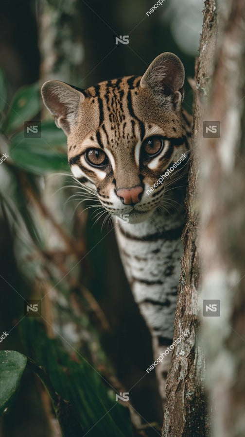 Jaguar Peeking From Behind Tree — Stock Photo