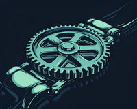 A Watch With A Blue Background And Gears As Its Design Set Against A Dark Backdrop — Stock Illustration