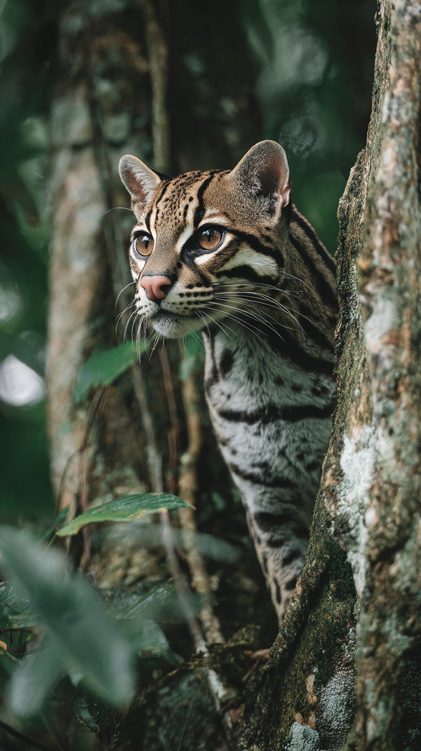 Jaguar Peering From Behind A Tree In A Jungle Setting — Stock Photo