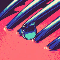 Water Droplet On A Red Surface With A Close Up View Of A Nail Polish Bottle In The Background — Stock Illustration