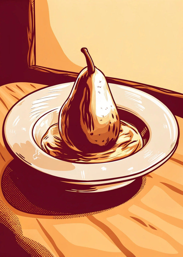 A Bowl Of Fruit With A Single Pear As The Main Focus Placed On A Table — Stock Illustration