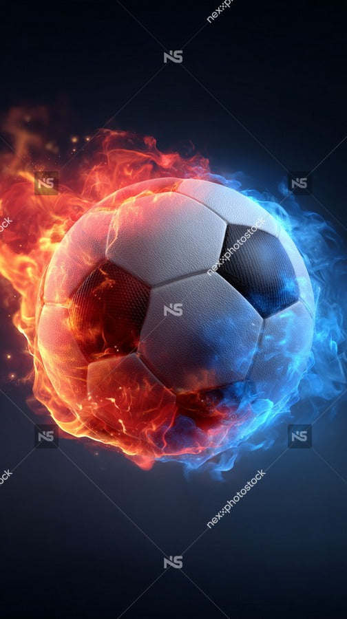 A Dynamic Soccer Ball Graphic With A Fiery Explosion Effect Set Against A Dark Background — Stock Photo