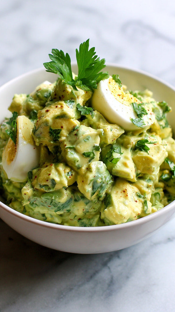 Bowl Of Creamy Green Sauce Topped With Sliced Hard Boiled Eggs And Garnished With Parsley — Stock Photo