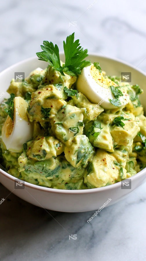 Bowl Of Creamy Green Sauce Topped With Sliced Hard Boiled Eggs And Garnished With Parsley — Stock Photo